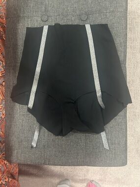 Ruban Noir Black Women's High-Waist Shorts with Silver Trim